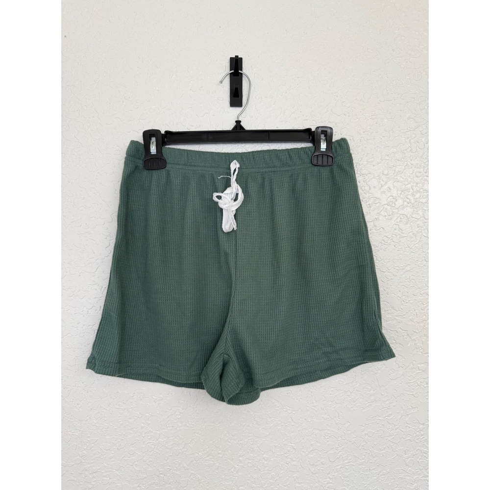 Waffle Knit Drawstring Lounge Shorts - Green